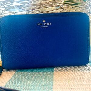 Kate Spade Madison Double Zip Wristlet Vibrant Blue Leather Wallet/Wristlet
